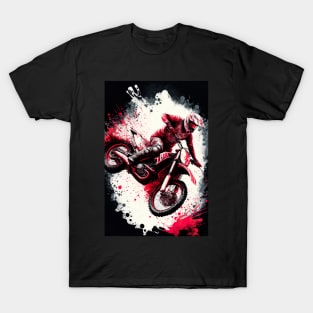 Dirt Bike With Red and Black Paint Splash Design T-Shirt